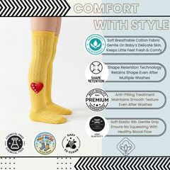 Unisex Cotton Yellow Calf Length Kids Long Heart Face Socks-SK967andF17