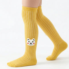 Unisex Cotton Yellow Calf Length Kids Long Bear Face Socks-SK1065andF21