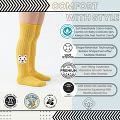 Unisex Cotton Yellow Calf Length Kids Long Bear Face Socks-SK967andF21