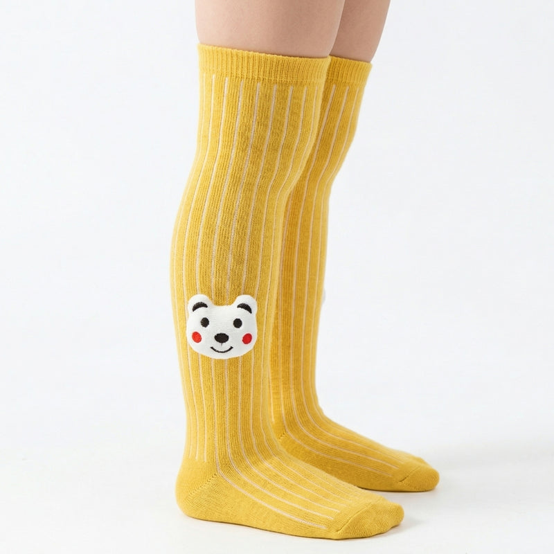 Unisex Cotton Yellow Calf Length Kids Long Bear Face Socks-SK1222andF21