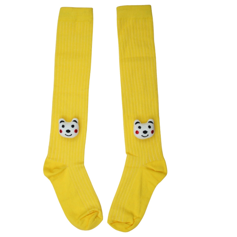 Unisex Cotton Yellow Calf Length Kids Long Bear Face Socks-SK967andF21