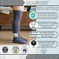 Unisex Cotton Grey Calf Length Kids Long Bear Face Socks-SK968andF37