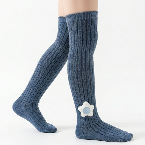 Unisex Cotton Grey Calf Length Kids Long Star Face Socks-SK1066andF41