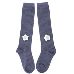 Unisex Cotton Grey Calf Length Kids Long Star Face Socks-SK1493andF41