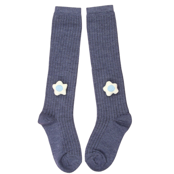 Unisex Cotton Grey Calf Length Kids Long Star Face Socks-SK1493andF41