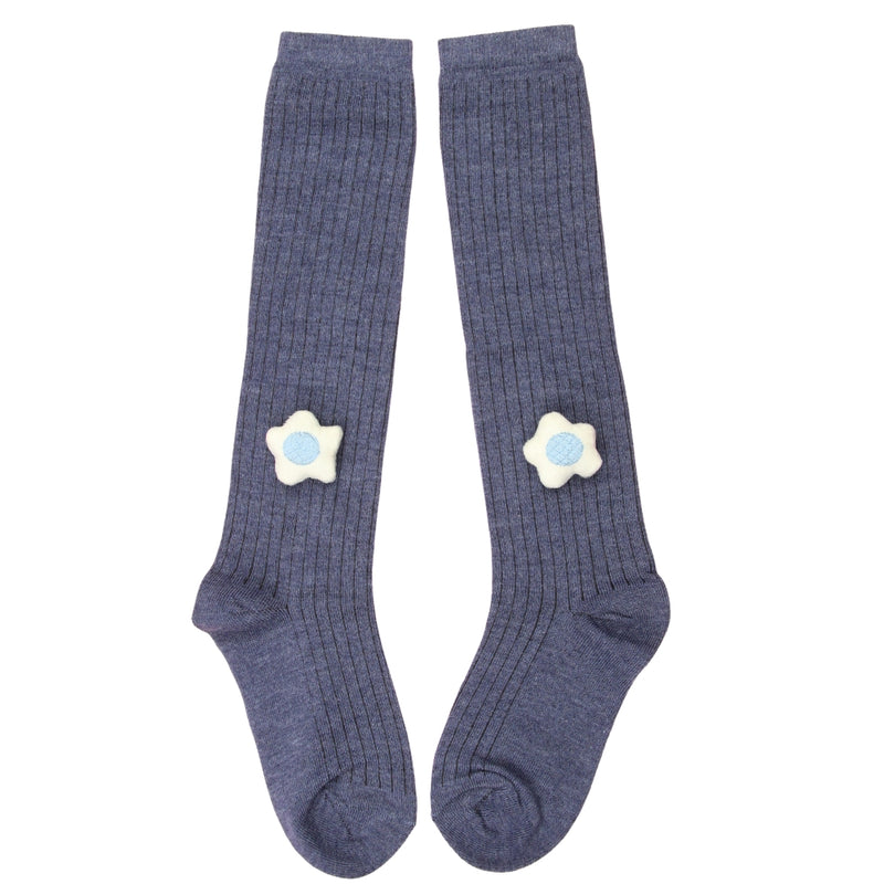 Unisex Cotton Grey Calf Length Kids Long Star Face Socks-SK968andF41