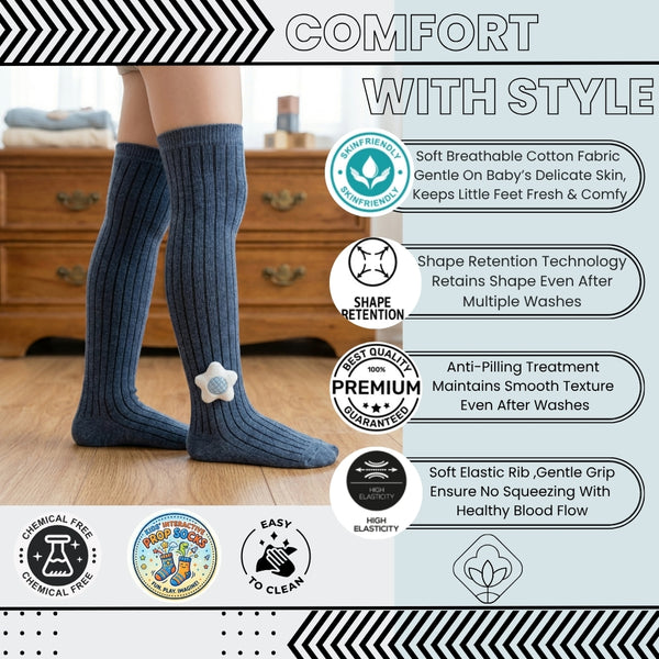 Unisex Cotton Grey Calf Length Kids Long Star Face Socks-SK1066andF41