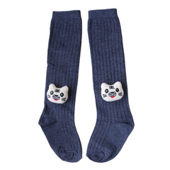 Baby Unisex Cotton Calf Length Blue Kids Long Cat Face Socks-SK1067andF05