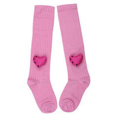 Unisex Cotton Pink Calf Length Kids Long Heart Face Socks-SK1220andF12