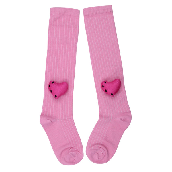 Unisex Cotton Pink Calf Length Kids Long Heart Face Socks-SK969andF12