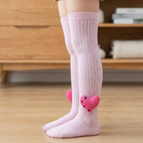 Unisex Cotton Pink Calf Length Kids Long Heart Face Socks-SK1220andF12