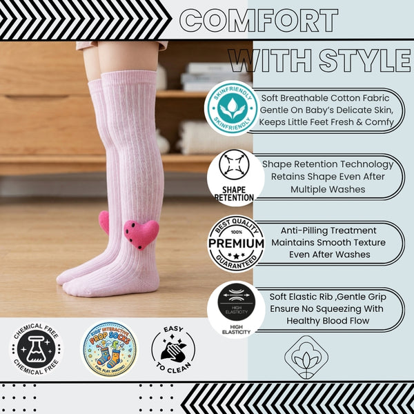 Unisex Cotton Pink Calf Length Kids Long Heart Face Socks-SK969andF12