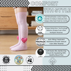 Unisex Cotton Pink Calf Length Kids Long Heart Face Socks-SK1068andF12