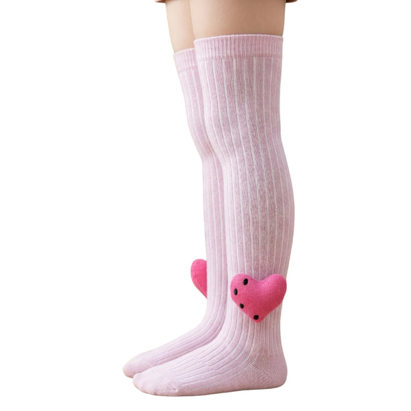 Unisex Cotton Pink Calf Length Kids Long Heart Face Socks-SK1068andF12
