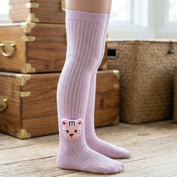 Unisex Cotton Pink Calf Length Kids Long Tiger Face Socks-SK1068andF36