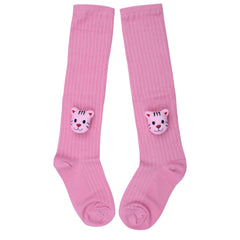 Unisex Cotton Pink Calf Length Kids Long Tiger Face Socks-SK969andF36