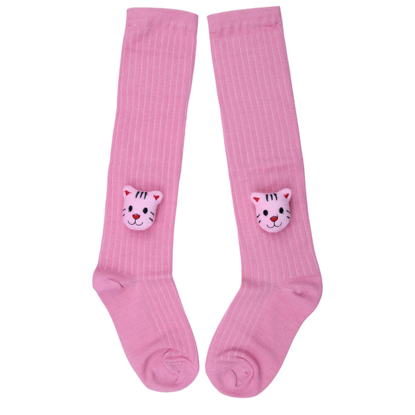 Unisex Cotton Pink Calf Length Kids Long Tiger Face Socks-SK969andF36