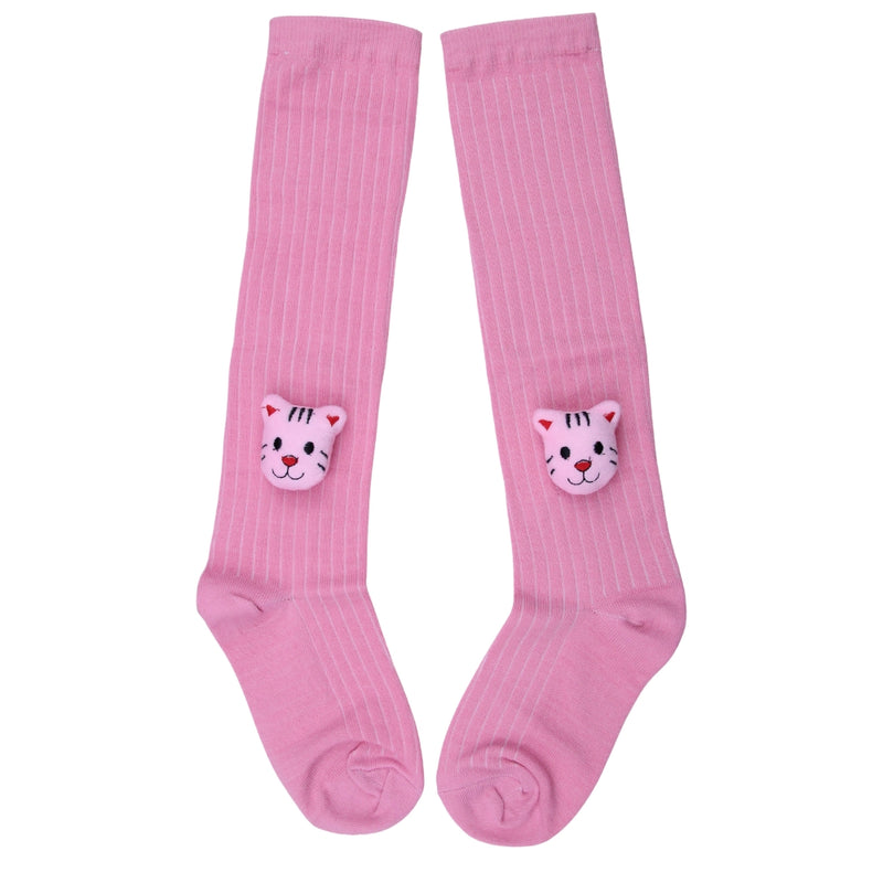 Unisex Cotton Pink Calf Length Kids Long Tiger Face Socks-SK969andF36