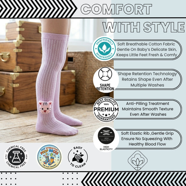 Unisex Cotton Pink Calf Length Kids Long Tiger Face Socks-SK969andF36