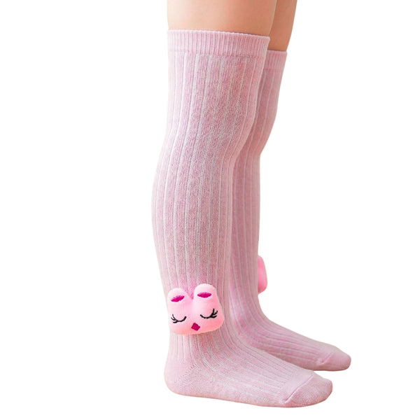 Unisex Cotton Pink Calf Length Kids Long Rabbit Face Socks-SK1068andF40