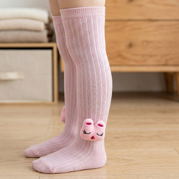 Unisex Cotton Pink Calf Length Kids Long Rabbit Face Socks-SK969andF40