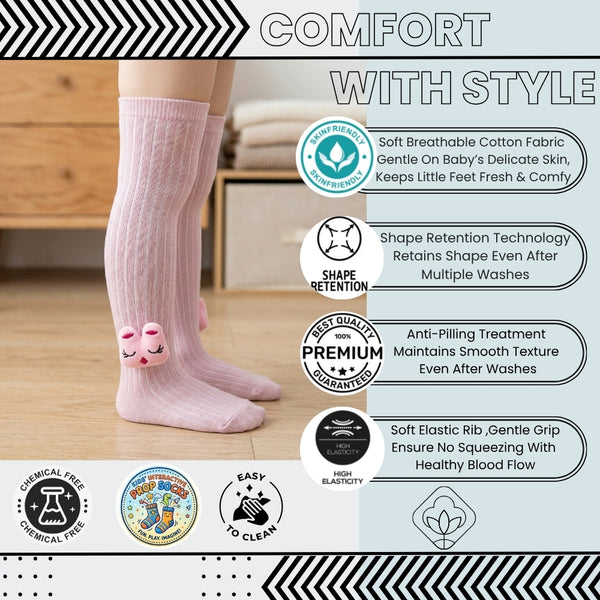 Unisex Cotton Pink Calf Length Kids Long Rabbit Face Socks-SK1068andF40