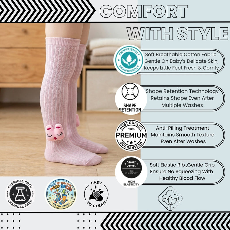 Unisex Cotton Pink Calf Length Kids Long Rabbit Face Socks-SK969andF40