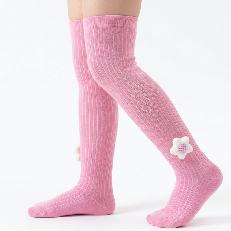 Unisex Cotton Pink Calf Length Kids Long Star Face Socks-SK1220andF36