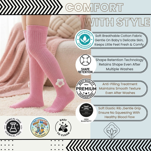 Unisex Cotton Pink Calf Length Kids Long Star Face Socks-SK1068andF43