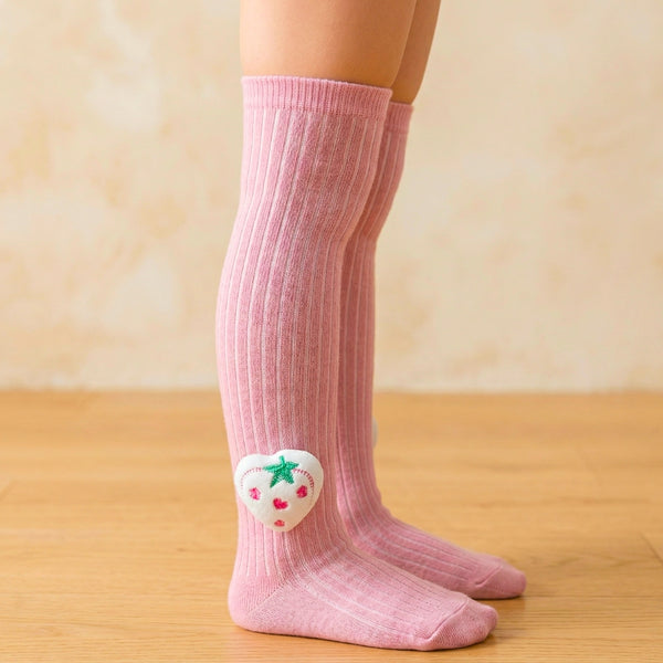 Unisex Cotton Pink Calf Length Kids Long Strawberry Face Socks-SK1220andF44