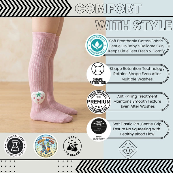 Unisex Cotton Pink Calf Length Kids Long Strawberry Face Socks-SK1220andF44
