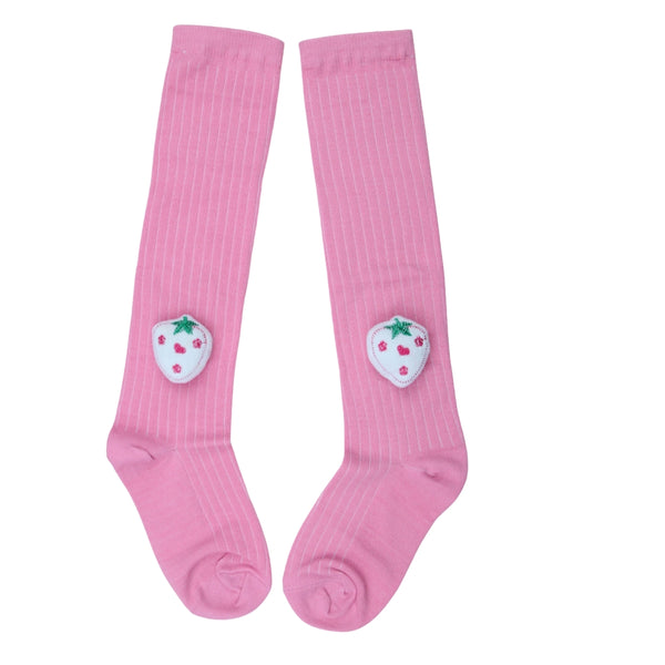Unisex Cotton Pink Calf Length Kids Long Strawberry Face Socks-SK1068andF44