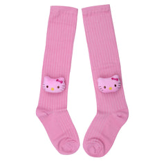Unisex Cotton Pink Calf Length Kids Long Cat Face Socks-SK969andF47