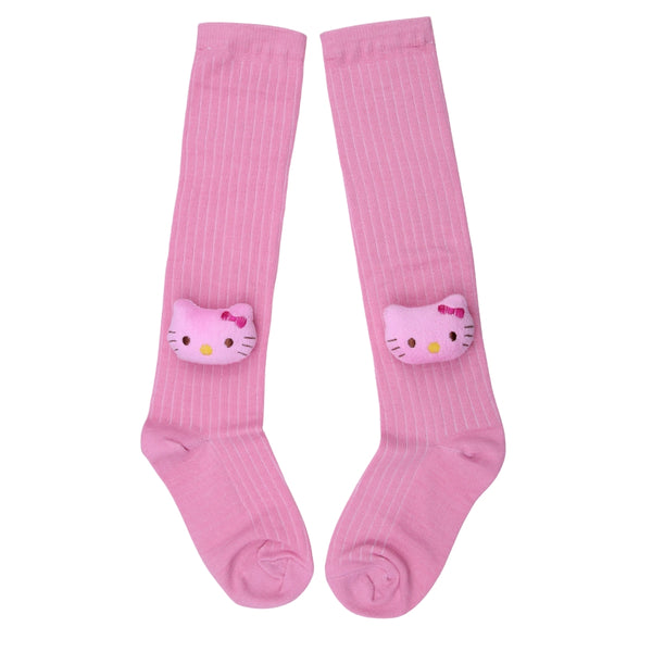 Unisex Cotton Pink Calf Length Kids Long Cat Face Socks-SK969andF47