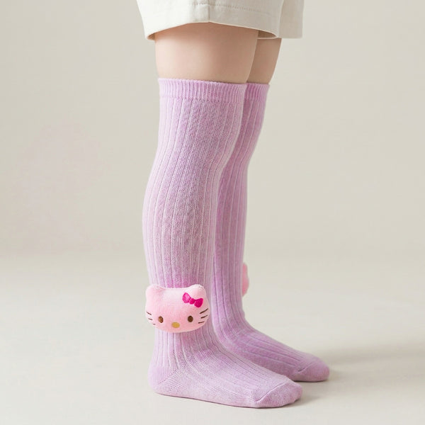 Unisex Cotton Pink Calf Length Kids Long Cat Face Socks-SK1068andF47