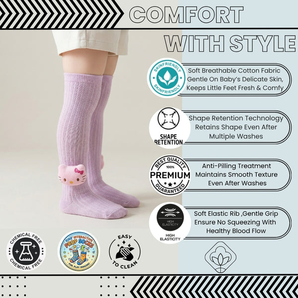 Unisex Cotton Pink Calf Length Kids Long Cat Face Socks-SK1220andF47