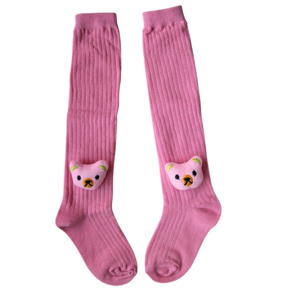 Baby Unisex Cotton Calf Length Pink Kids Long Bear Face Socks-SK1069andF03