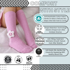 Baby Unisex Cotton Calf Length Pink Kids Long Smiley Star Face Socks-SK1069andF07
