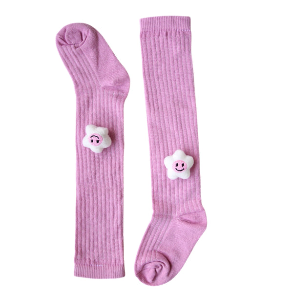 Baby Unisex Cotton Calf Length Pink Kids Long Smiley Star Face Socks-SK1069andF07