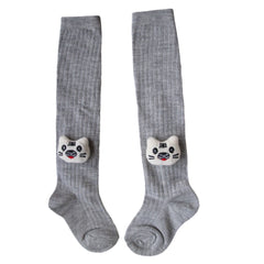 Baby Unisex Cotton Calf Length Grey Kids Long Cat Face Socks-SK1070andF05