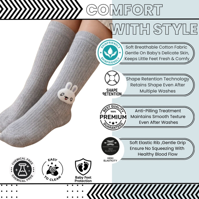 Baby Unisex Cotton Calf Length Grey Kids Long Rabbit Face Socks-SK1070andF06