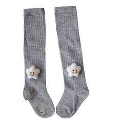 Baby Unisex Cotton Calf Length Grey Kids Long Smiley Star Face Socks-SK1070andF08