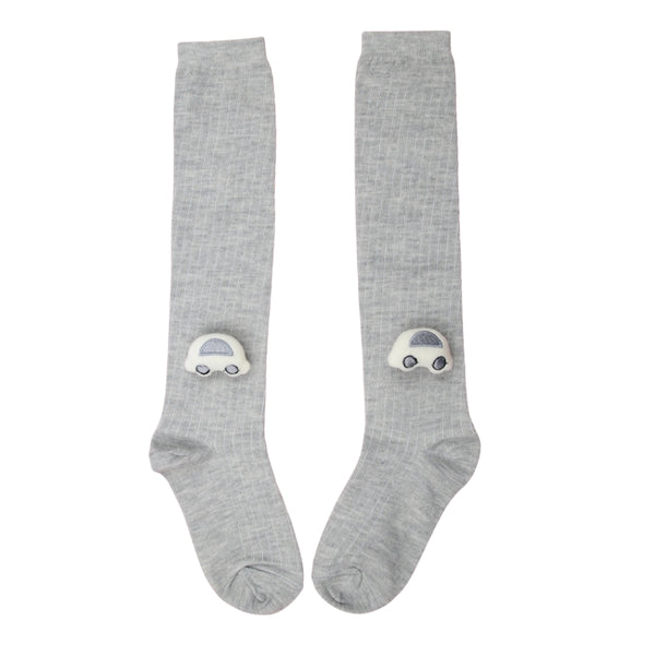 Unisex Cotton Grey Calf Length Kids Long Car Face Socks-SK1492andF24