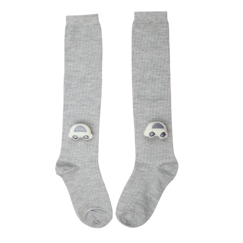 Unisex Cotton Grey Calf Length Kids Long Car Face Socks-SK971andF24