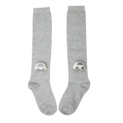 Unisex Cotton Grey Calf Length Kids Long Car Face Socks-SK1070andF24
