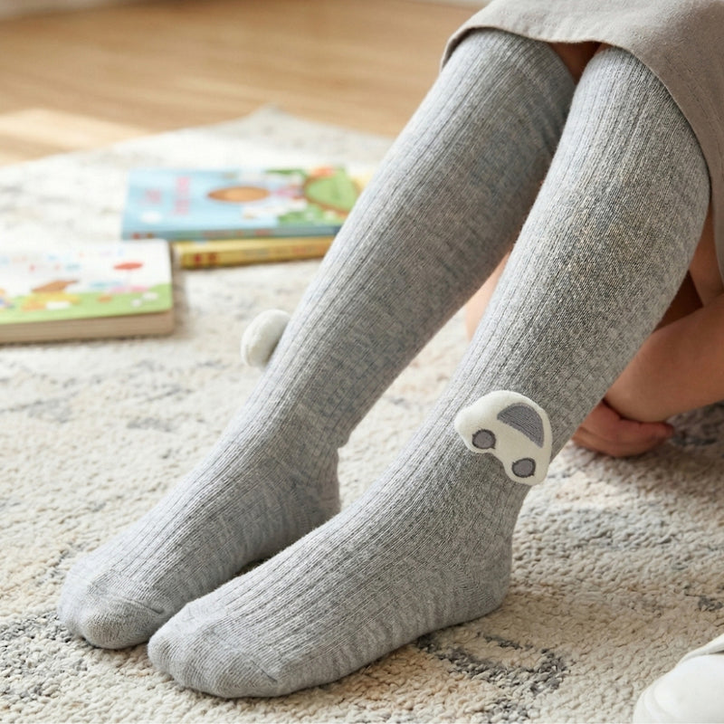 Unisex Cotton Grey Calf Length Kids Long Car Face Socks-SK971andF24