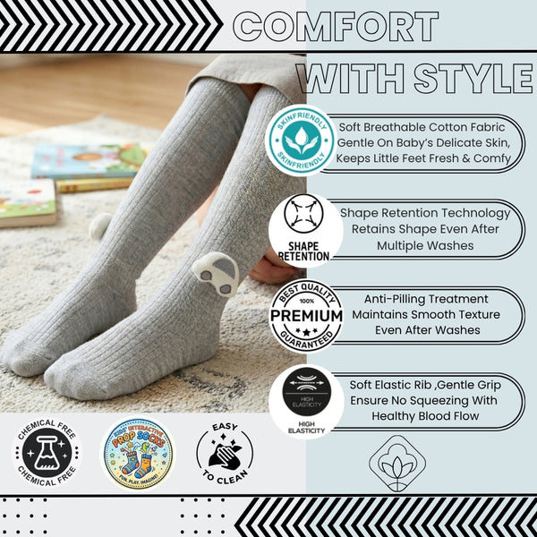 Unisex Cotton Grey Calf Length Kids Long Car Face Socks-SK971andF24