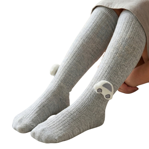 Unisex Cotton Grey Calf Length Kids Long Car Face Socks-SK1070andF24