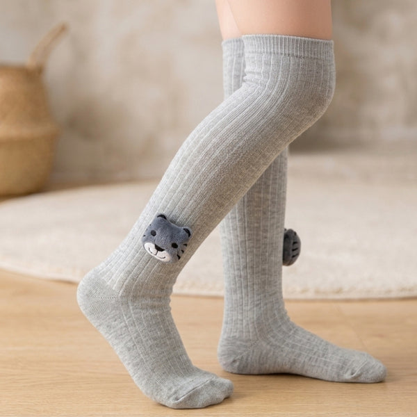 Unisex Cotton Grey Calf Length Kids Long Bear Face Socks-SK1070andF34