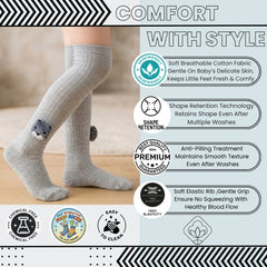 Unisex Cotton Grey Calf Length Kids Long Bear Face Socks-SK1070andF34